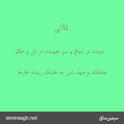 قاآنی - دونده در دماغ و سر جهنده در دل و جگر