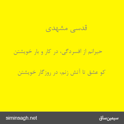 قدسی مشهدی - حیرانم از افسردگی، در کار و بار خویشتن