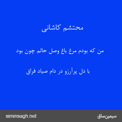 محتشم کاشانی - من که بودم مرغ باغ وصل حالم چون بود