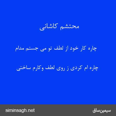 محتشم کاشانی - چارهٔ کار خود از لطف تو می جستم مدام