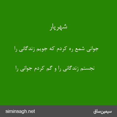 شهریار - جوانی شمع ره کردم که جویم زندگانی را