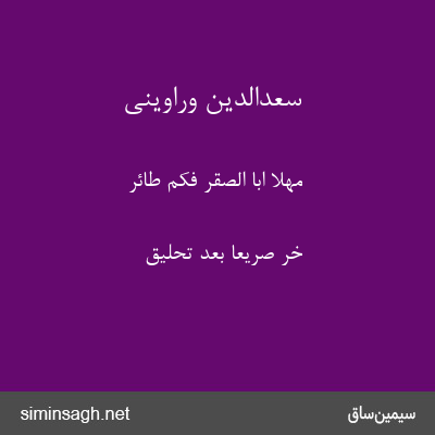 سعدالدین وراوینی - مَهلاً اَبَا الصَّقرِ فَکَم طَائِرٍ